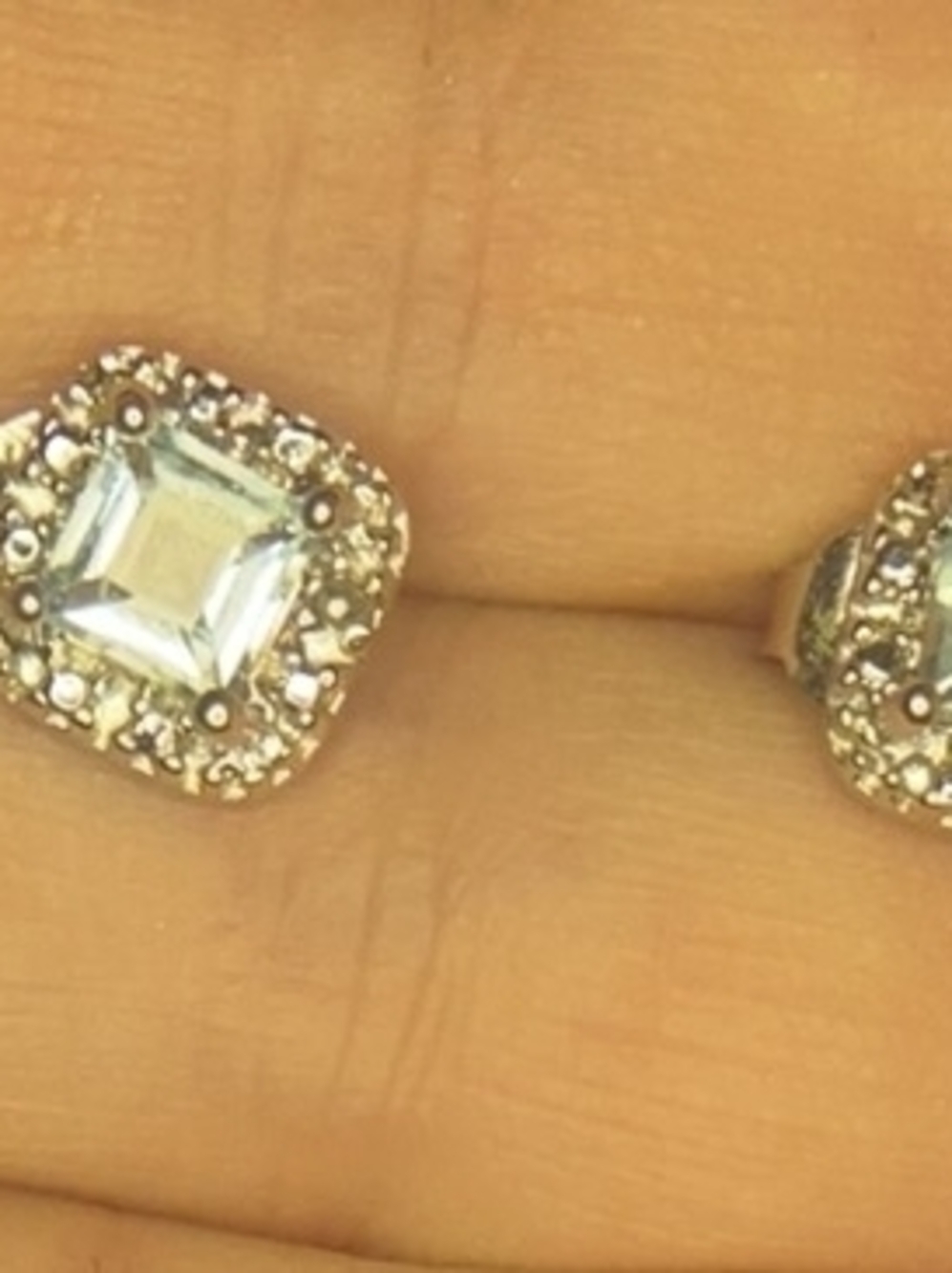Sterling Silver Aquamarine Square Halo Stud Earrings - Women Jewelry